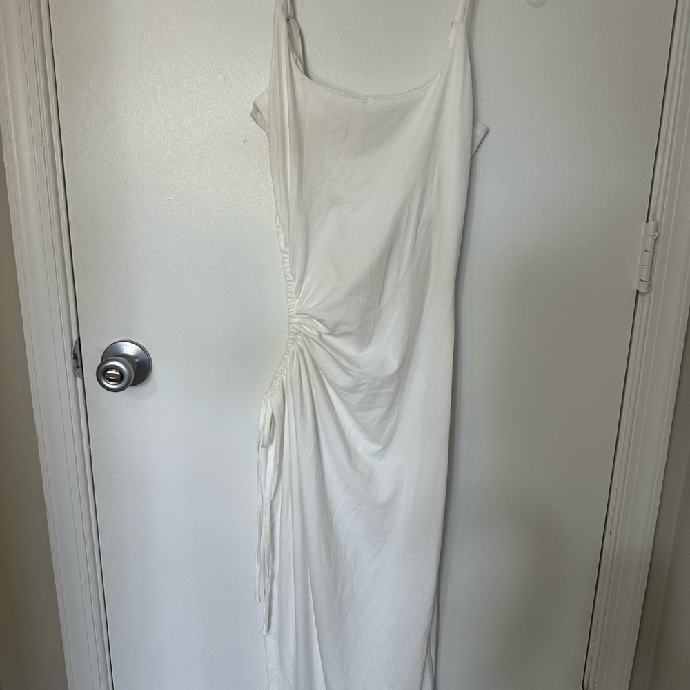 Chic White Gathered Midi Dress